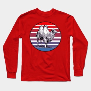 Retro Style Sunset With Artistic Bactrian Camel Long Sleeve T-Shirt